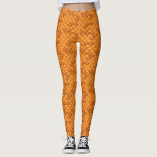 Orange Seashell Mermaid Scale Leggings Ariel Style