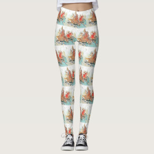 Orange Seashells on beach watercolor painting Leggings