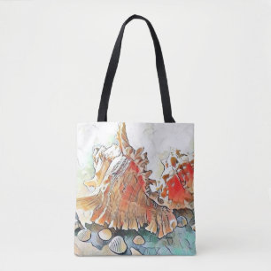Orange Seashells on beach watercolor painting Tote Bag