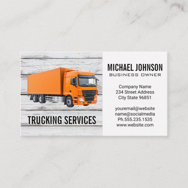 Orange Semi Trucking Services Construction Business Card (Front)