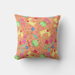 Orange Sewing Notions Decorative Pillow