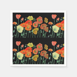 Orange Shabby Poppy Decor Serviette Napkins Black