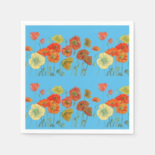 Orange Shabby Poppy Decor Serviette Napkins Blue