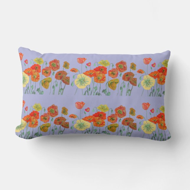 Orange Shabby Poppy Floral Pastel Purple Lilac Cus Lumbar Cushion (Front)