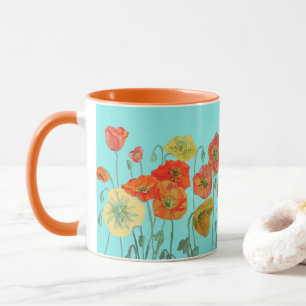 Orange Shabby Poppy Flowers Mum Daughter Mug Aqua