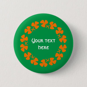 Orange Shamrocks Border Add Text 6 Cm Round Badge