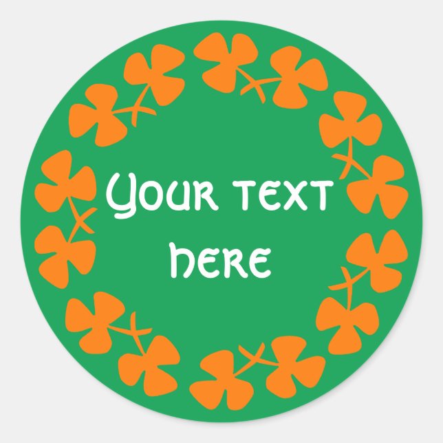 Orange Shamrocks Border Add Text Classic Round Sticker (Front)