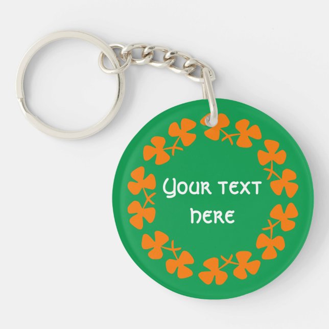 Orange Shamrocks Border Add Text Key Ring (Front)