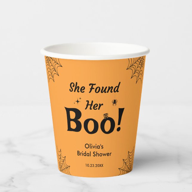 Orange She Found Her Boo Halloween Bridal Shower  Paper Cups (Front)