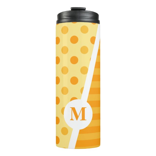 Orange Sherbet Polka Dots and Stripes: Monogram Thermal Tumbler (Front)