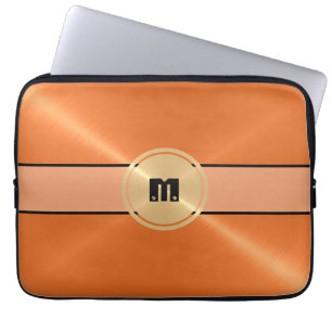 Orange Shiny Stainless Steel Metal and Gold Button Laptop Sleeve