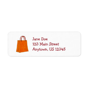 Orange Shopping Bag Fashion Shopaholic Fashionista Return Address Label