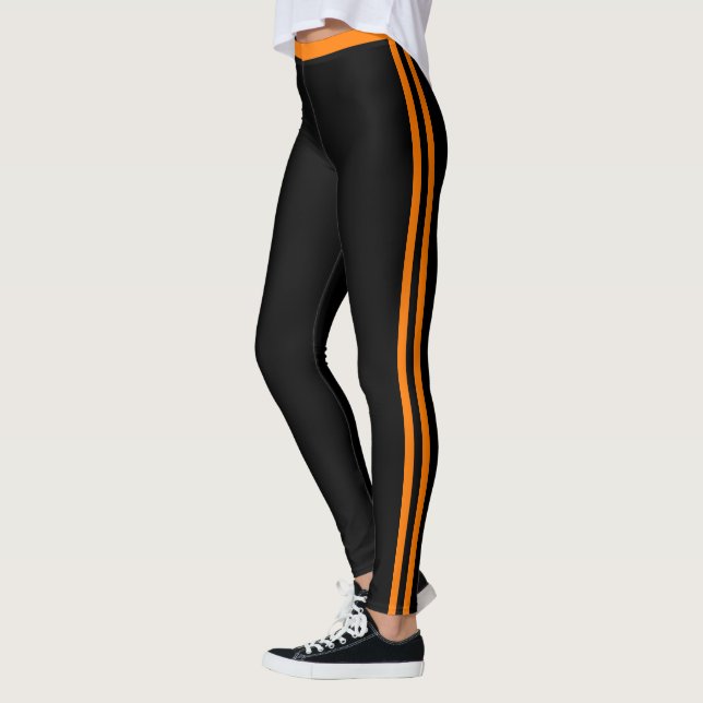 Orange Side Stripe Black Leggings Custom Colours (Left)