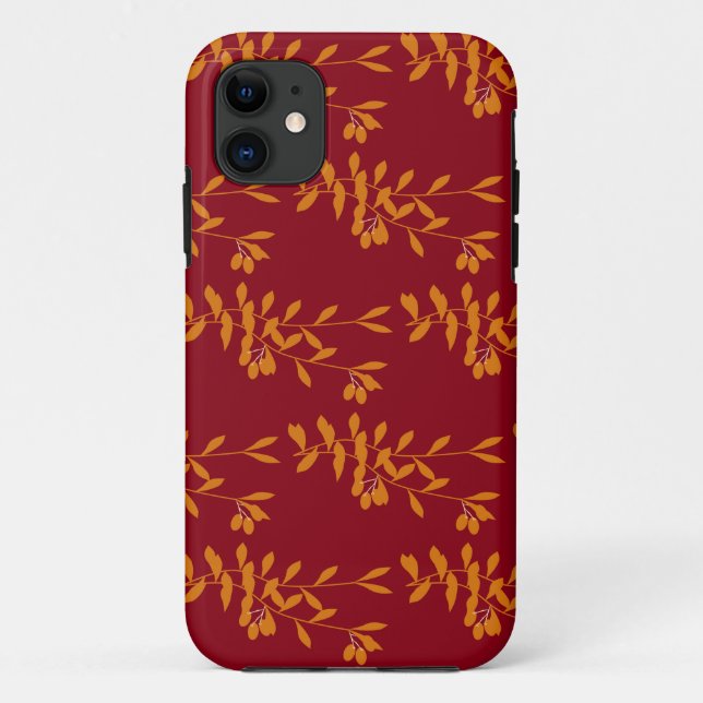 Orange silhouette branch leaves on red Case-Mate iPhone case (Back)