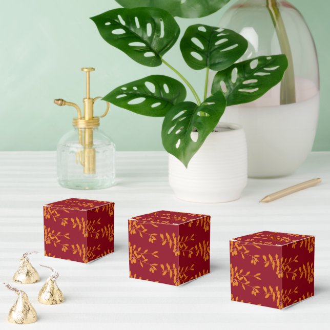 Orange silhouette branch leaves on red favour box (Multiple)