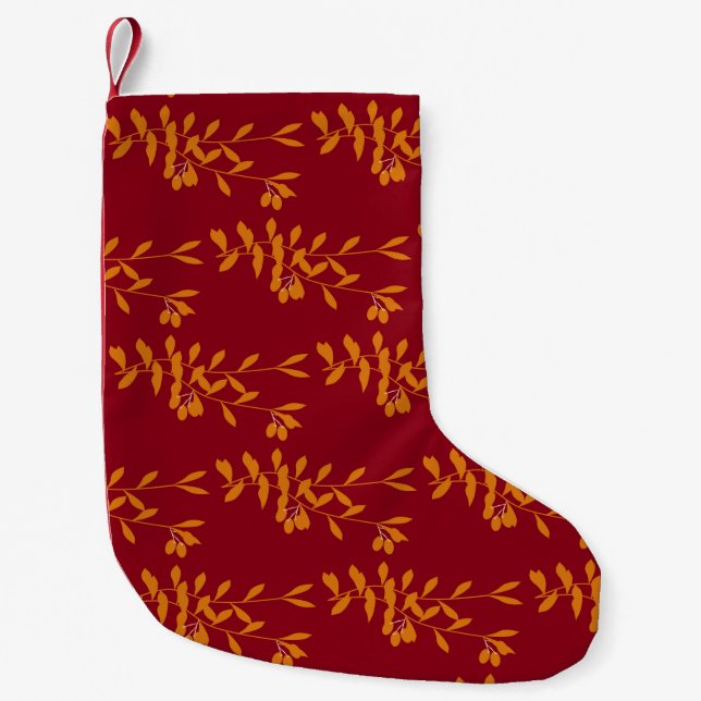 Orange silhouette branch leaves on red small christmas stocking (Front)
