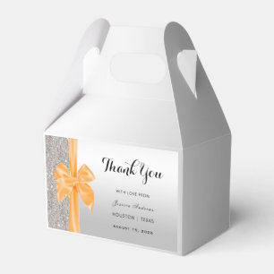 Orange Silk Bow Silver Sequins Birthday Favour Box