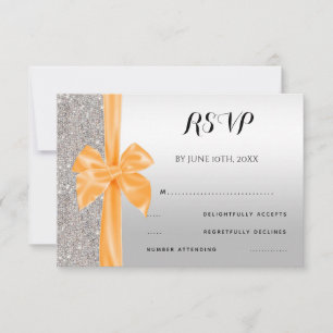 Orange Silk Bow Silver Sequins Birthday RSVP Card