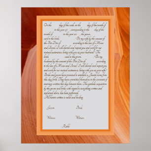 Orange Silk Ketubah Canadian Reform Text Poster