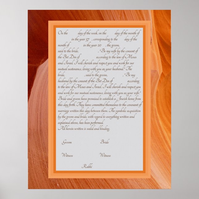 Orange Silk Ketubah Canadian Reform Text Poster (Front)