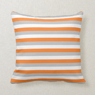 Orange, Silver and White Stripes Cushion