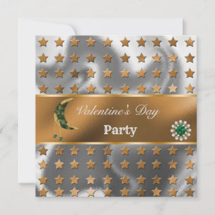 Orange Silver Foil Glitter Khaki Moon Valentine Invitation