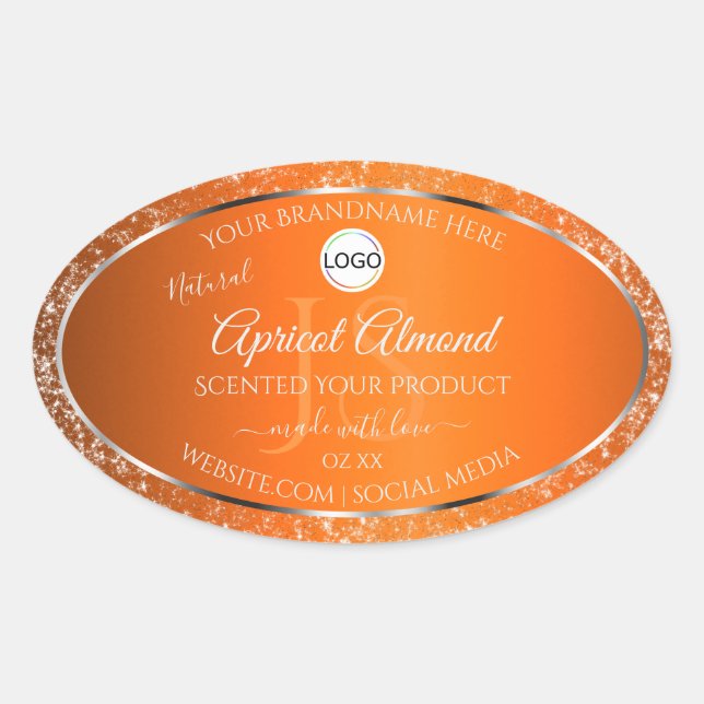 Orange Silver Logo Initials Glitter Product Labels (Front)