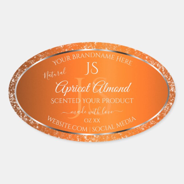 Orange Silver with Glitter Initials Product Labels (Front)