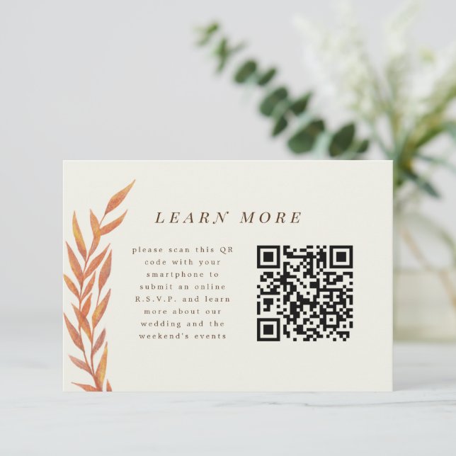Orange Simple Branch Wedding Information Enclosure Save The Date (Standing Front)