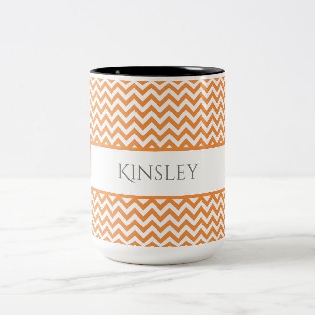 Orange Simple Chevron Two-Tone Coffee Mug (Center)