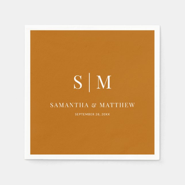Orange Simple Couple Initials Fall Wedding Napkin (Front)