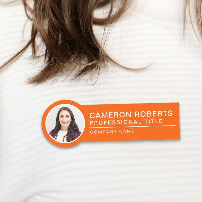 Orange Simple Employee Photo Name Tag (Creator Uploaded)