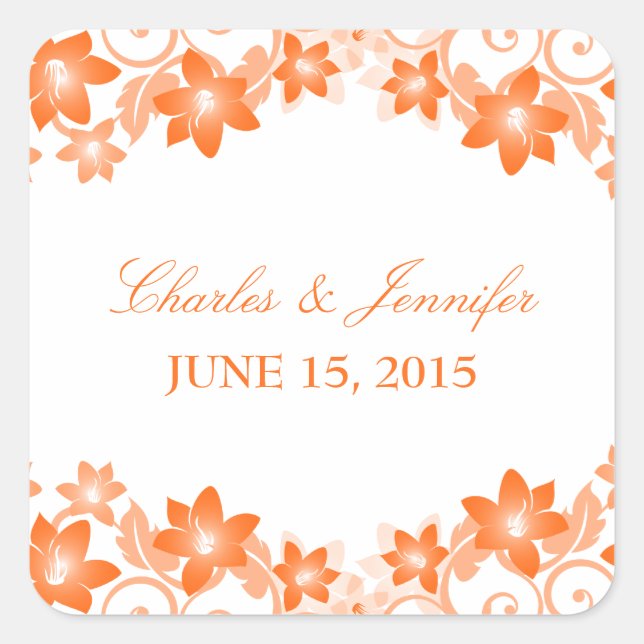 Orange Simple Floral Wedding Stickers (Front)