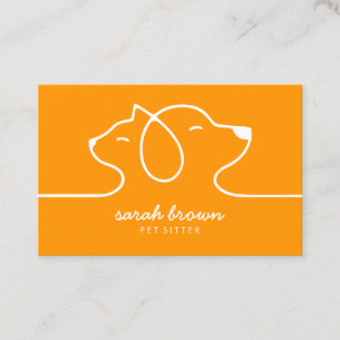 Orange Simple Line Logo Cat Dog Pet Business Card