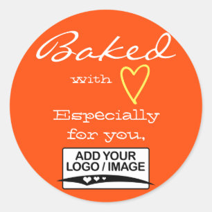 Orange Simple Minimalist Made with Love Logo  Classic Round Sticker