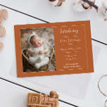 Orange Simple Photo Birth Announcement<br><div class="desc">Announce the arrival your bundle of joy with this Simple Photo Birth Announcement. Announcement design features photo placement of your newborn and text to personalise with baby's name,  birth date,  weight,  and height.</div>