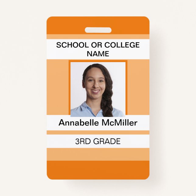 Orange Simple Teacher ID Badge (Front)