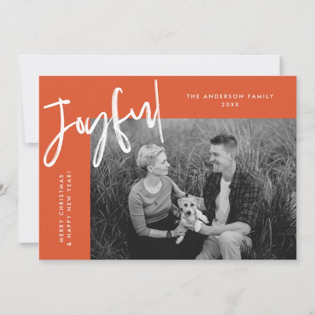 Orange Simply Joyful Photo Holiday Card (Front)