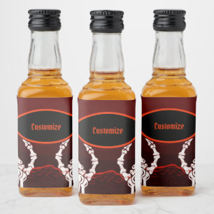 Orange Skeleton Hands Liquor Bottle Label