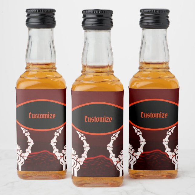 Orange Skeleton Hands Liquor Bottle Label (Bottles)