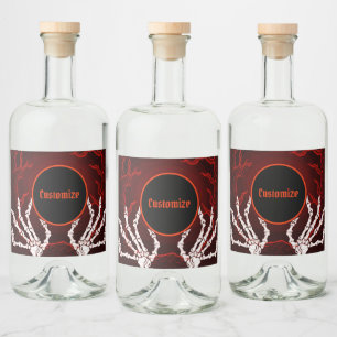 Orange Skeleton Hands Liquor Bottle Label