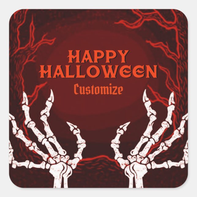 Orange Skeleton Hands Square Sticker (Front)