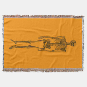 Orange Skeleton Skull Throw Blanket