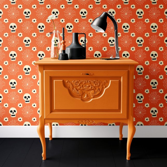 Orange Skull and Spider Web Halloween  Wallpaper (Creator Uploaded)