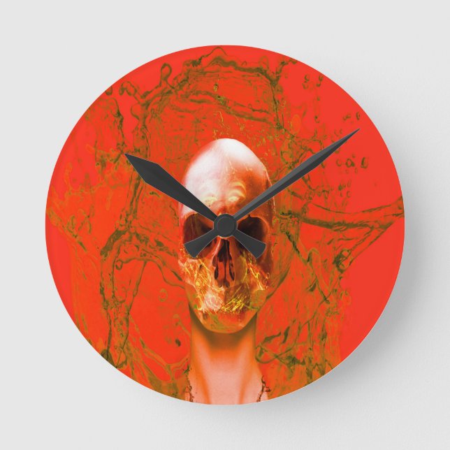 Orange Skull in Water Round Clock (Front)