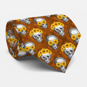 Orange Skulls and Sunflower Series Design 1 Tie