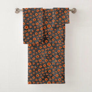 Orange Skulls and Sunflower Series Design 4 Bath Towel Set