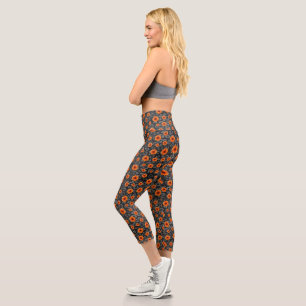 Orange Skulls and Sunflower Series Design 4 Capri Leggings