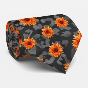 Orange Skulls and Sunflower Series Design 4 Tie