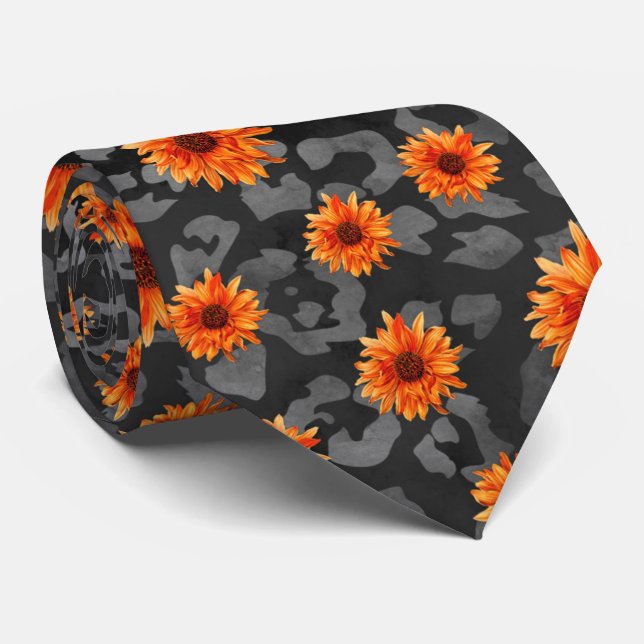 Orange Skulls and Sunflower Series Design 4  Tie (Rolled)